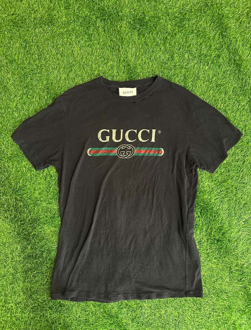 Gucci Vintage Logo Distressed T-Shirt XL Black